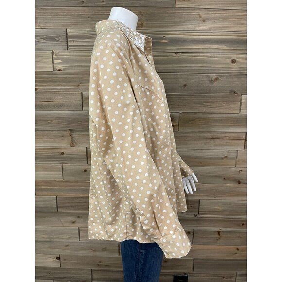 Lane Bryant Button Up Dress Shirt 22 Tan Polka Dot Long Sleeve Beaded Collar - Picture 3 of 7